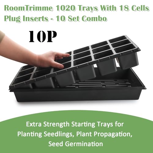 RooTrimmer 3 Inch Square Pots 2.9" Deep 18 Cell Seedling Trays with Water Collection Nursery 1020 Trays No Holes for Seeds Starting and Transplanting (20"x10",10 Sets) - size: 18 Cells