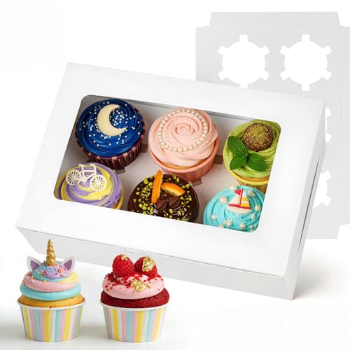 VGOODALL 6 Count White Cupcake Boxes, 15 PCS Cupcake Containers - color: White-1