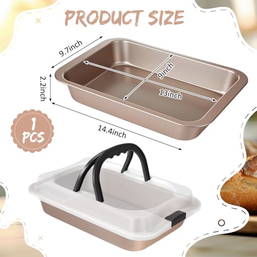 Qinyoung 1 Pcs Gold Cake Pan with Lid and Handle, 9 X 13 Inch - color: Gold