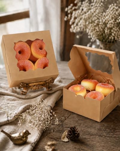 qiqee Cookie Box with Window 6"x6"x3" 240Pcs Bakery Box Brown - color: Brown, size: 6x6x3"/240packs