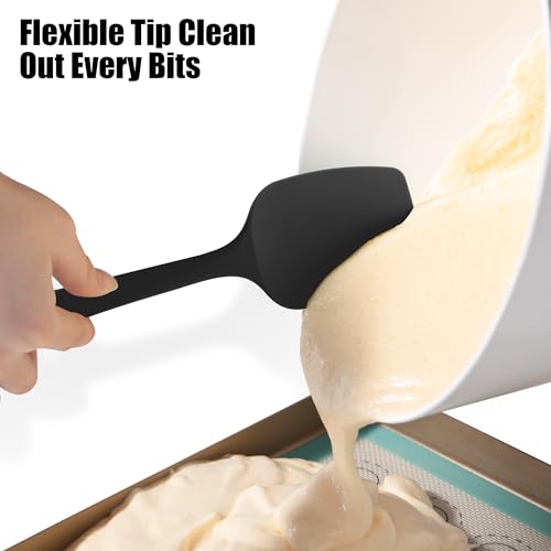 Doosu Silicone Cooking Spoon Spatula for Nonstick Cookware (2Pcs, Black) - color: Black, size: 11.1 & 11.4in