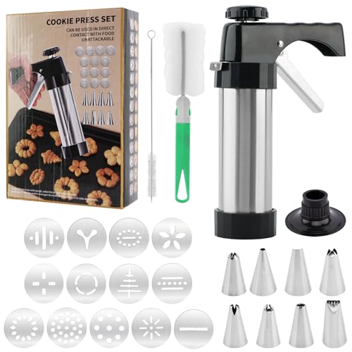 Cookie Press Kit, Manual Spritz Cookie Maker Set with 13 Discs and 8 Tips