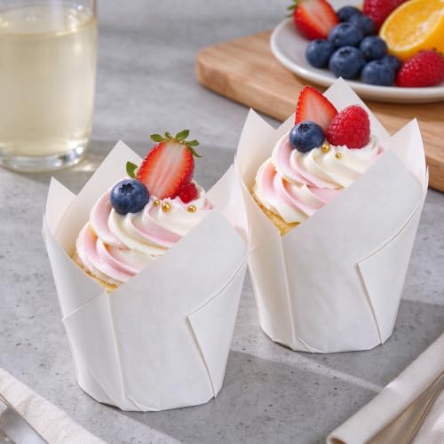 250Pcs Tulip Cupcake Liners,Parchment Paper Cupcake Liner in Standard Size - color: White