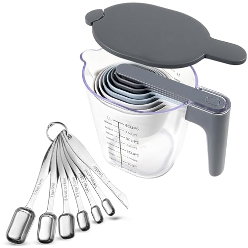 17-Pc Stainless Steel Measuring Cups and Spoons Set, Stackable - color: 17 Piece