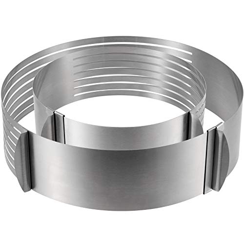 HAKZEON 2 Pack Cake Ring Set, Adjustable Stainless Steel Mousse Cake Rings, Round Molds Cookie Cutter Leveler 7 Layer 6-12 inch for Kitchen Restaurant Mousse DIY