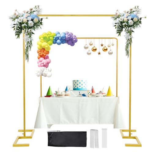 8.2FT x 8FT Square Backdrop Stand Heavy Duty Gold Wedding Arch with Clamps - color: Matte Gold