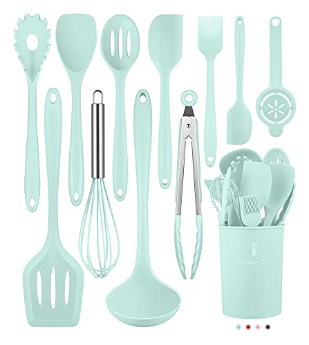Green Kitchen Utensils Set-12 Pieces Silicone Cooking Utensils Set - color: Green