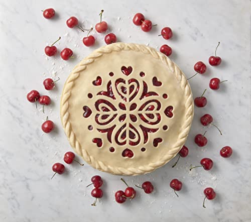 Talisman Designs Pie Top Cutter | Pie Crust Cutter | Pie Decorating Tools | Pie Pastry Baking Accessories | Stencil Crust Cutout | 10-Inch | Hearts Design | Red - style: Pie Top Cutter - Hearts