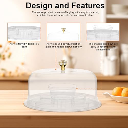 Acrylic Cake Stand with Lid Cear Cake Plate Platter Display with Dome Cover Holder Cupcake Keeper