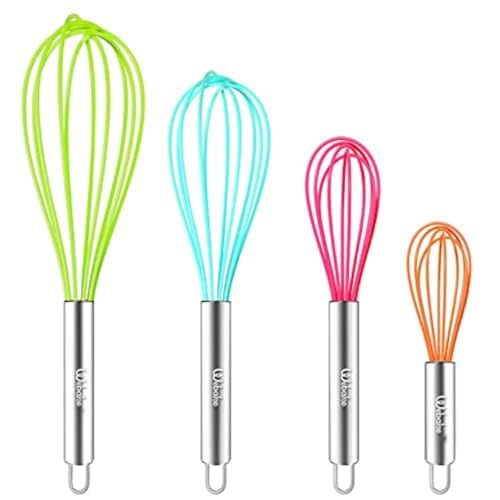Webake Silicone Whisk Large Medium Small and Mini Whisk Set of 4, Heat Resistant Non-scratch Coated Kitchen Whisks for Cooking Nonstick Cookware, 4 Color Balloon Egg Wisk - size: Whisks