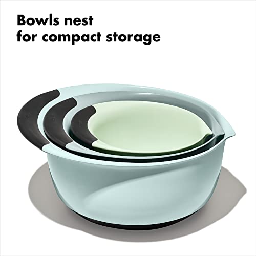 OXO Good Grips 3-Piece Plastic Mixing Bowl Set- Blue, Gray, Jade - color: Blue/Jade/Gray, size: Small, Medium, Large