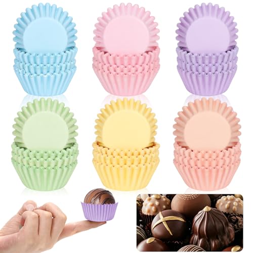 Whaline 600Pcs Pastel Mini Cupcake Liners Colorful Baking Cups Pink Blue Purple Yellow Orange Green Muffin Cupcake Wrappers for Spring Easter Birthday Wedding Bride Baby Shower Party Supplies - color: Pastel