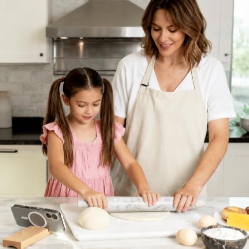 Natural Marble Rolling Pin for Baking, 15.6“ Non-Stick Stone Dough Roller - color: 15.6"x1.48"-Bianco Palomino