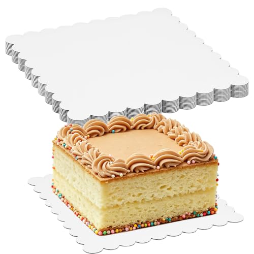 10 Pack 8 Inch White Square Cake Boards Grease Proof Heavy Duty Cardboard Base Disposable Trays for Desserts Pastries Display - size: 8''