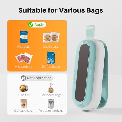 ODSD 2 in 1 Mini Bag Sealer - Heat Seal and Cutter with Lanyard, Portable Handheld Chip Bag Sealer for Snacks, Candies, Plastic Food Storage (Batteries Included) - color: Green/White