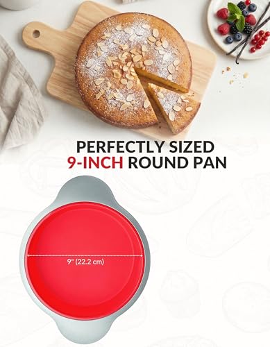 Boxiki Kitchen 9 Inch Non-Stick Silicone Round Cake Pan with Steel Frame Handles - Perfect for Baking Delicious Round Cakes - style: 9" Round Silicone Cake Pan