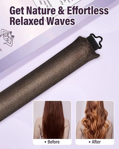 Heatless Hair Curler Overnight Curls-3 Pcs No Heat Curling Blowout Rod to Sleep In,Hair Rollers with Satin Scarf - color: Brown(Pack of 3)