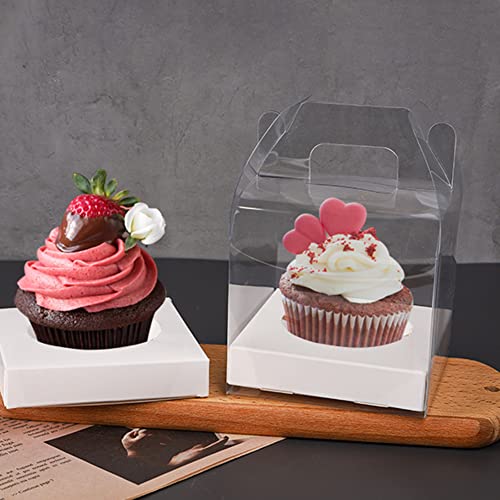 30 Pack Clear Plastic Individual Cupcake Containers with Handles