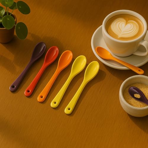 Mini Spoons for Spices, Ceramic Spoon 3.5 inch for Spice Jars, Espresso Spoons, Small Seasoning Spoon for Salt, Coffee, Sugar, Powder and Pepper (Yellow spoon A set of 4) - color: Yellow spoon A set of 4