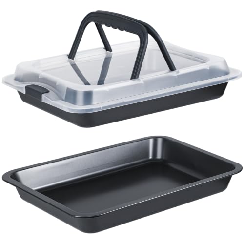 Webake 2 Pack 15x10 Baking Pan with Lid and Handle, Non-Stick Jelly Roll Pan, Rectangle Cake Carrier for Transport & Serve - size: 15 x 10 inch
