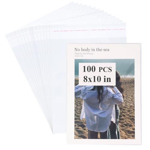 100Pcs 8-1/4 x 10-1/4 Inch Self Sealing Cellophane Bags Clear Plastic Sleeves - Fit 8x10 Inch Photo Prints Cards - size: 8.38 x 10.25 inches