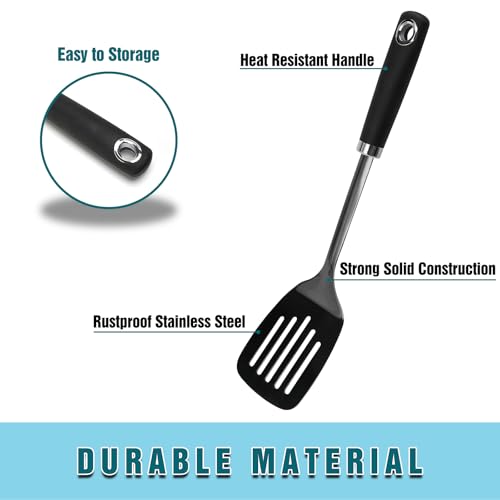 Stainless Steel Slotted Turner Spatula, Thin Edge Turner, Black - color: Z-Black Turner Spatula