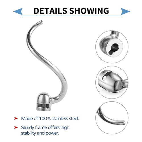 Stainless Steel Spiral Dough Hook for KitchenAid 5 Plus-6QT Mixer - size: Dough Hook