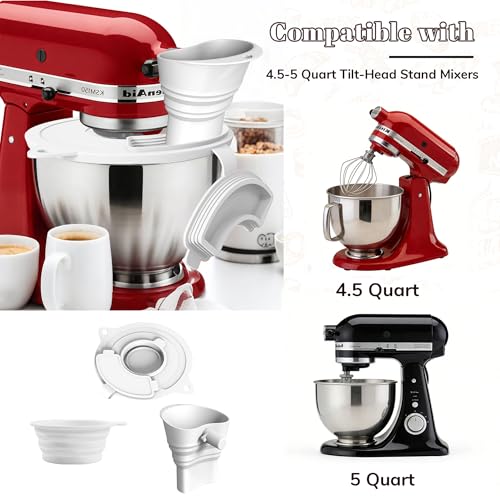 Compatible with KitchenAid Mixer Flour Funnel Splash Guard 3 in 1 Stand Mixer Accessories with Foldable Measuring Cup Large Flour Funnel for Kitchen Aid Mixer - size: 3 in 1