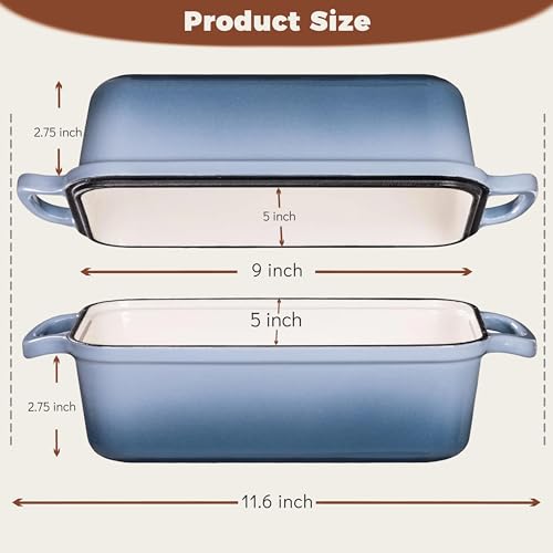 Cast Iron Loaf Pan with Lid, 9x5 Loaf Pans for Homemade Bread - color: Sea Salt, size: 9x5 Inch