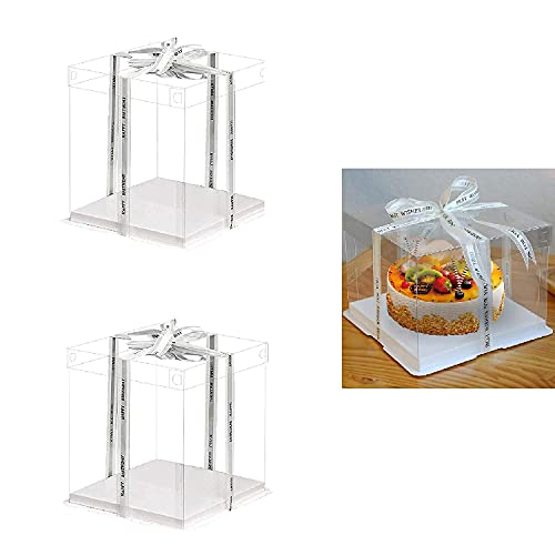 10 Inch Clear Cake Box,2 Pcs 10x10x9 Inch Transparent Cake Box with Ribbon - size: White-2 Set