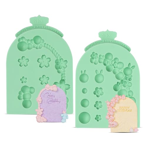 KALAIEN 2 PCS Pearl Bubbles Ball Fondant Molds, Pearl Borders Silicone Mold - color: Rabbit+Flower