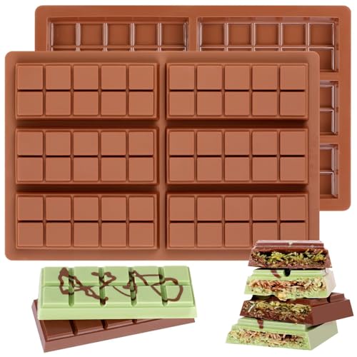 Chocolate Molds - Non-Stick Chocolate Bar Mold, Break Apart Chocolate Bar Maker Food Grade Deep Chocolate Bar Mold For Making Candy Knafeh Pistachio Chocolate Bar - Set of 2 - color: Choco: 2 PCS, size: Square