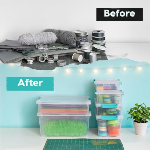 IRIS USA Storage Bins with Lids |Made in USA| 6 Qt - (4-Pack) - Clear - color: Clear/Seafoam Blue, size: 6 Qt. - 4 Pack