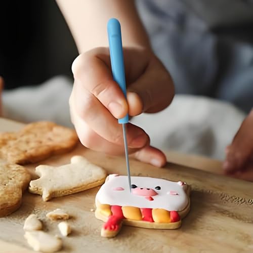 4-Piece Sugar Stir & Scribing Needle Set for Cookie Decorating, 5.2" Baking Kit Tools with Plastic Handles