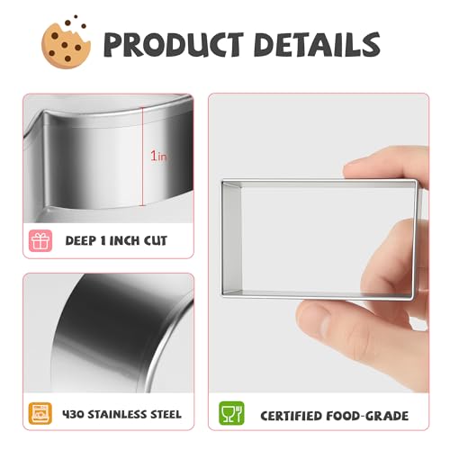 FUSOTO 6PCS Rectangle Cookie Cutter Set, Stainless Steel, 1.5-4 Inch - style: Rectangle