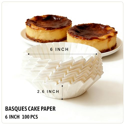 6 Inch 100 Sheets Precut Parchment Liners for Cheesecake & Basque, Non-Stick, Oven & Air Fryer Safe - size: 6 inch