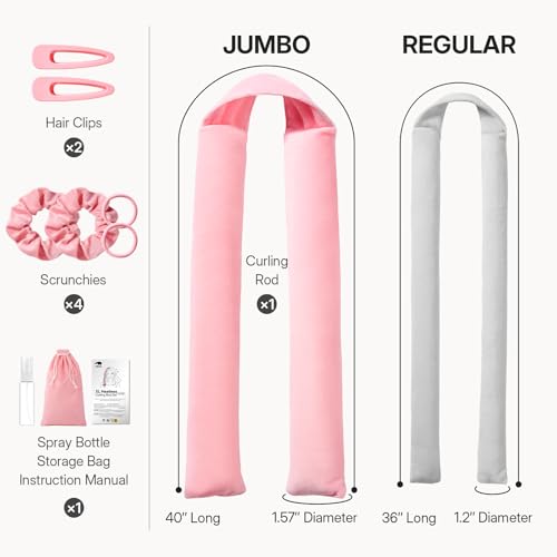 LitBear Jumbo Heatless Curls Overnight Set for Long Thick Hair, Pink