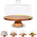11in Acacia Wood Cake Stand with Lid, Cake Plate with Glass Dome