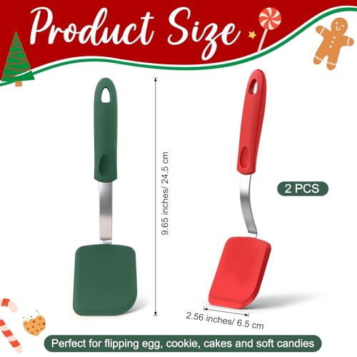 2Pcs Mini Silicone Cookie Brownie Spatula, Solid Flat, Red, Green - color: Red, Green, style: Solid Flat