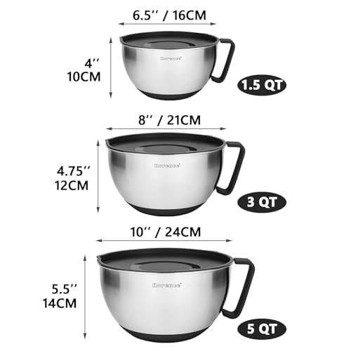 Rorence Stainless Steel Mixing Bowls Set with Lids,1.5,3 & 5 Qt,Black - color: Black, size: 3 piece