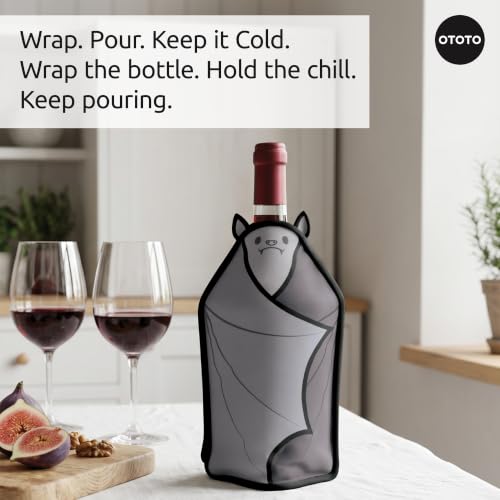 OTOTO Vino Wine Cooler Sleeve - Bat Cooler Sleeve for Wine Bottles & Glass Bottles, Reusable Bottle Cooler Sleeve, Halloween Spooky Gifts, Gothic Gifts, Unique Kitchen Gadgets - color: Vino Cooler Sleeve
