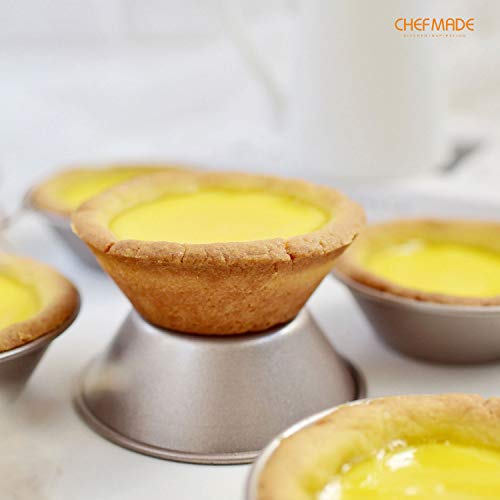 CHEFMADE Mini Pudding Pan Set, 3-Inch 4Pcs Non-Stick Egg Tart Mold Round Mini Cake and Loaf Bakeware for Oven and Instant Pot Baking (Champagne Gold) - size: 07 - 3" Mini Pie 4Pcs