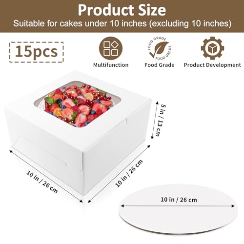 Moretoes 15 Sets Cake Boxes, 10"x10"x5" Bakery Boxes with Cake Boards - size: 15pcs-10*10*5in