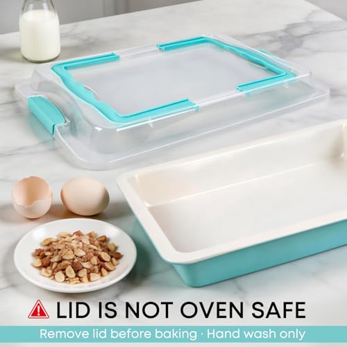 2-Pack 15x10 Sheet Cake Pan with Lid, 2" Deep Nonstick, Teal - color: Teal
