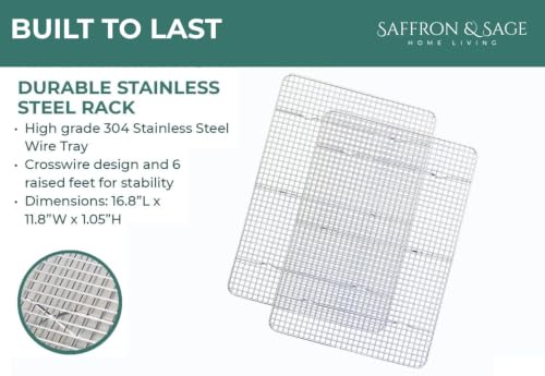 Cookie Cooling Rack Pack of 2, Heavy Duty Stainless Steel Cooling Racks for Cooking and Baking, 11.8 x 16.8 x 1 Inch, Dishwasher Safe, Rust Resistant, Fits Half Sheet Pan - size: 2 Pack Stainless Steel Cooling Rack