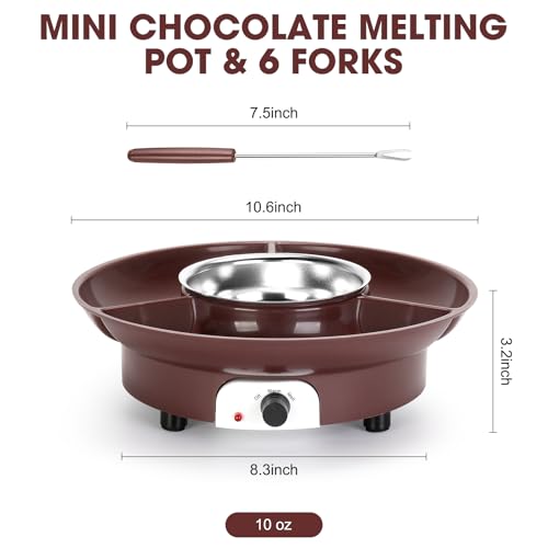 10oz MINI Electric Chocolate Melting Pot, Melting Fondue Set with 6PCS Forks, Cute Chocolate Fondue Fountain, Warmer Machine for Milk Chocolate, Cheese, Butter, Candy (Coffee)