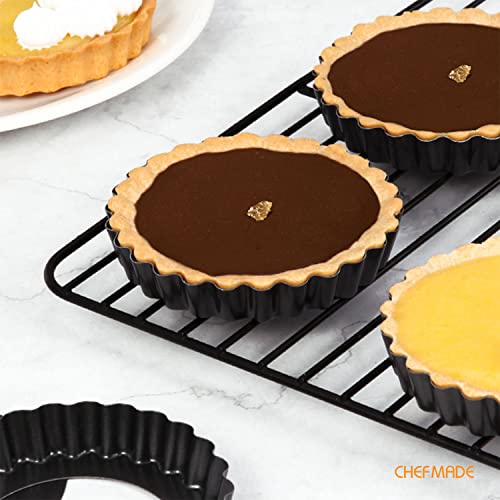 CHEFMADE Round Tart Pan Set, Non-Stick 4 Inch 12Pcs with Removable Loose Bottom Quiche Pan - size: 4" Round Tart 12Pcs