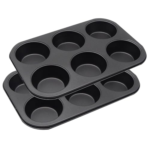 2 Packs 6-Cup Muffin Baking Pan Tin, Small Round Muffin Tin, Nonstick Cupcake Pans, Cheesecake Pans, Carbon Steel, Black - color: Black, size: 6 Cavity Muffin,2 PCS