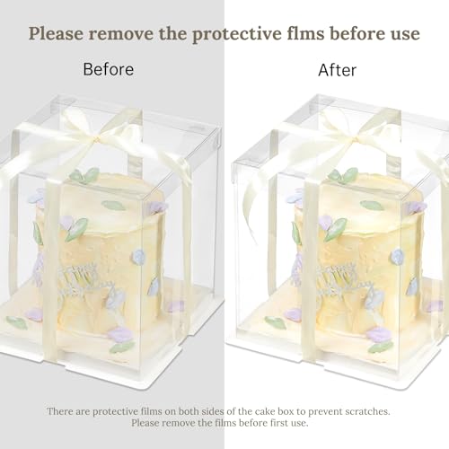 8 Pcs Clear Gift Box with Ribbon 2-Layer 6.7x6.7x7.8 Inch, Transparent Cake Carrier Box with Lids, PET Tall Cake Packaging Boxes, Clear Gift Boxes for Birthday,Wedding and Festival Party - size: 6.7*6.7*7.8 in