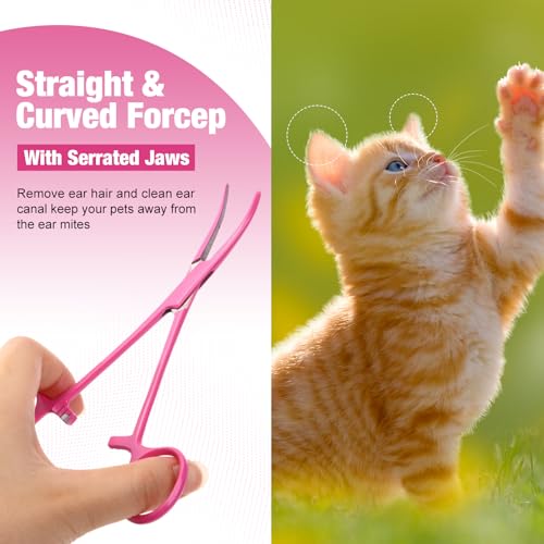 BBTO 2 Pcs Hemostat Forceps Curved Straight, Piercing Pliers,Pink - color: Pink
